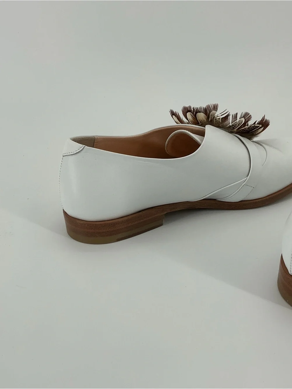 Rupert Sanderson White Leather Feather Embellished Loafers Flats 38